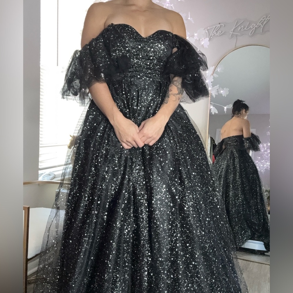 Black goth cinderella fluffy sparkle dress wedding gown